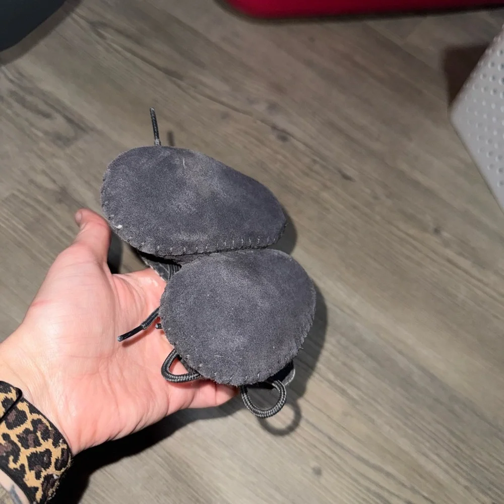 Cozy Gray Baby Booties moccasins 0-3 Month Baby Leather Upper
